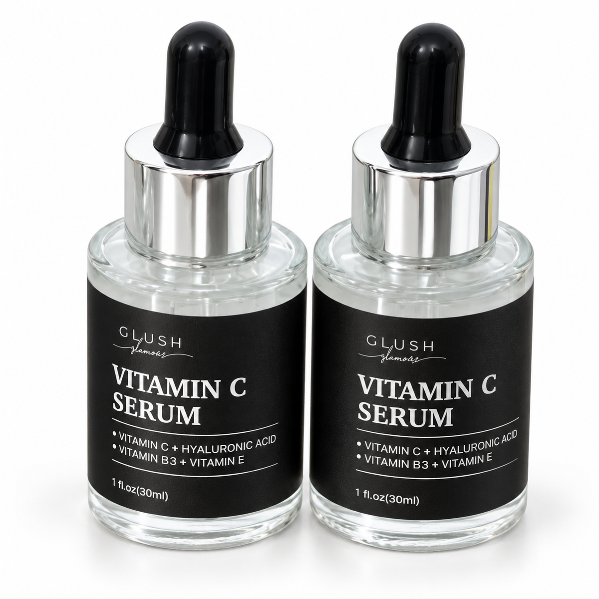 Vitamin C Serum bottles on a clean white background